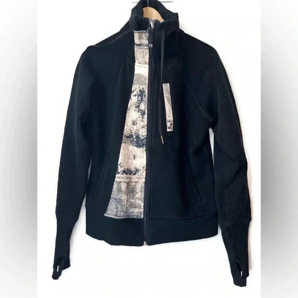 Vintage Lululemon Womens Black Abstract India Scuba Hoodie Summer Casual 10 - Picture 1 of 15